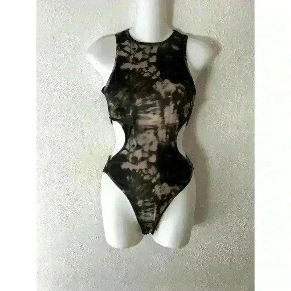 Pretty Little Thing Bodysuit Tie Dye Ribbed Sleeveless Crewneck Brown Size Small - Picture 1 of 7